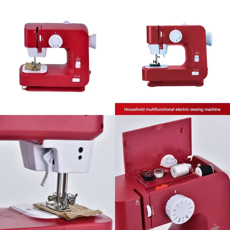 (668XY) New Red Small Fully Automatic Multi-functional Electric Sewing Machine Overlock High-Speed Flat-Bed for Sewing