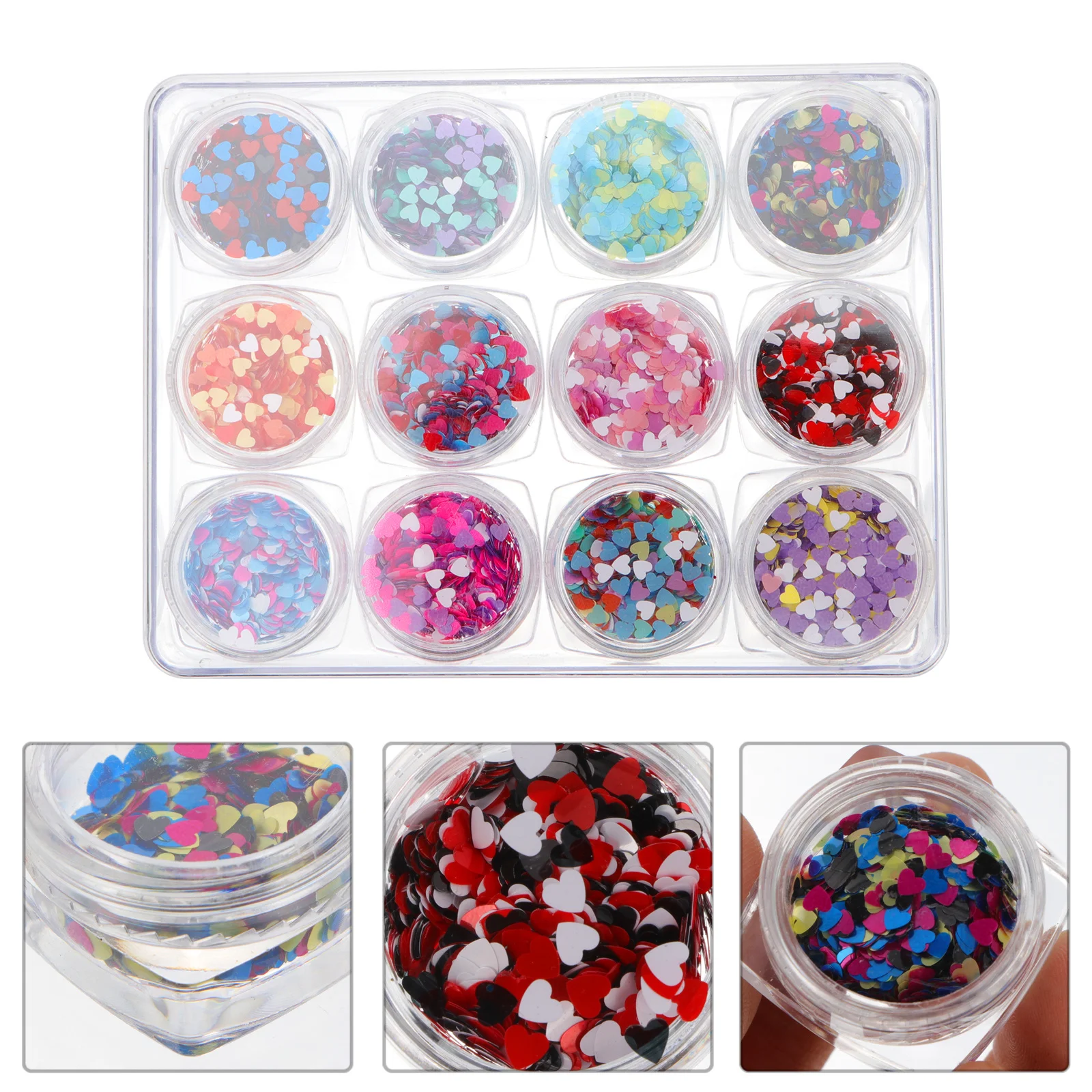

12 Boxes Heart-Shaped Nail Art Sequin Manicure Glitter Nail Decoration Shining Pieces Makeup Stickers Heart-Shaped Confetti