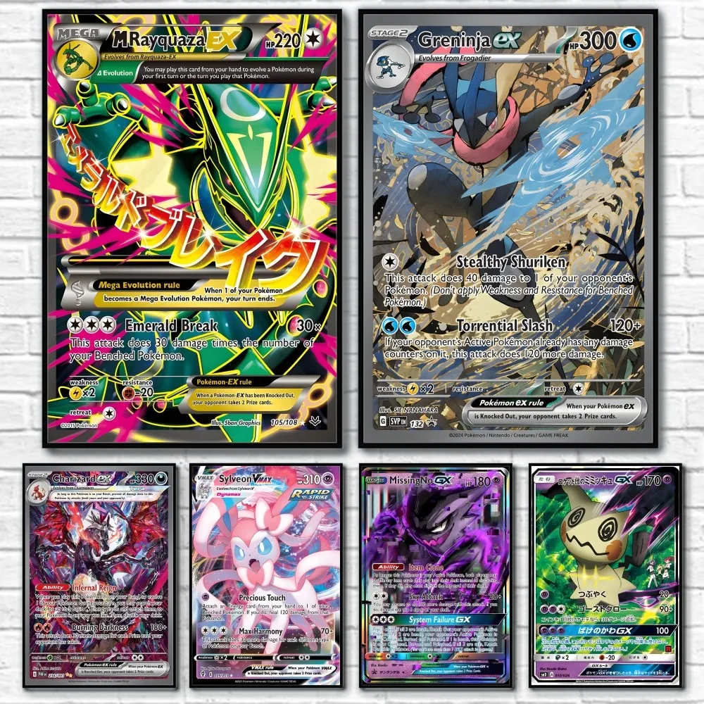 Rayquaza Greninja Sylveon Charizard Card Poster Sticky Wall Art Printing Waterproof Home Living Bed Room Bar Aesthetic Decor