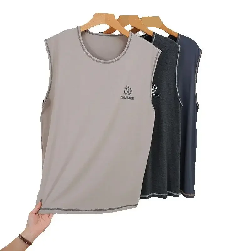 Soft Modal Sleep Tops Male Vest Home Pajamas Solid Color Summer Sleeveless O-Neck Tops Big Yards L-6XL Casual Sleepwear Pijamas