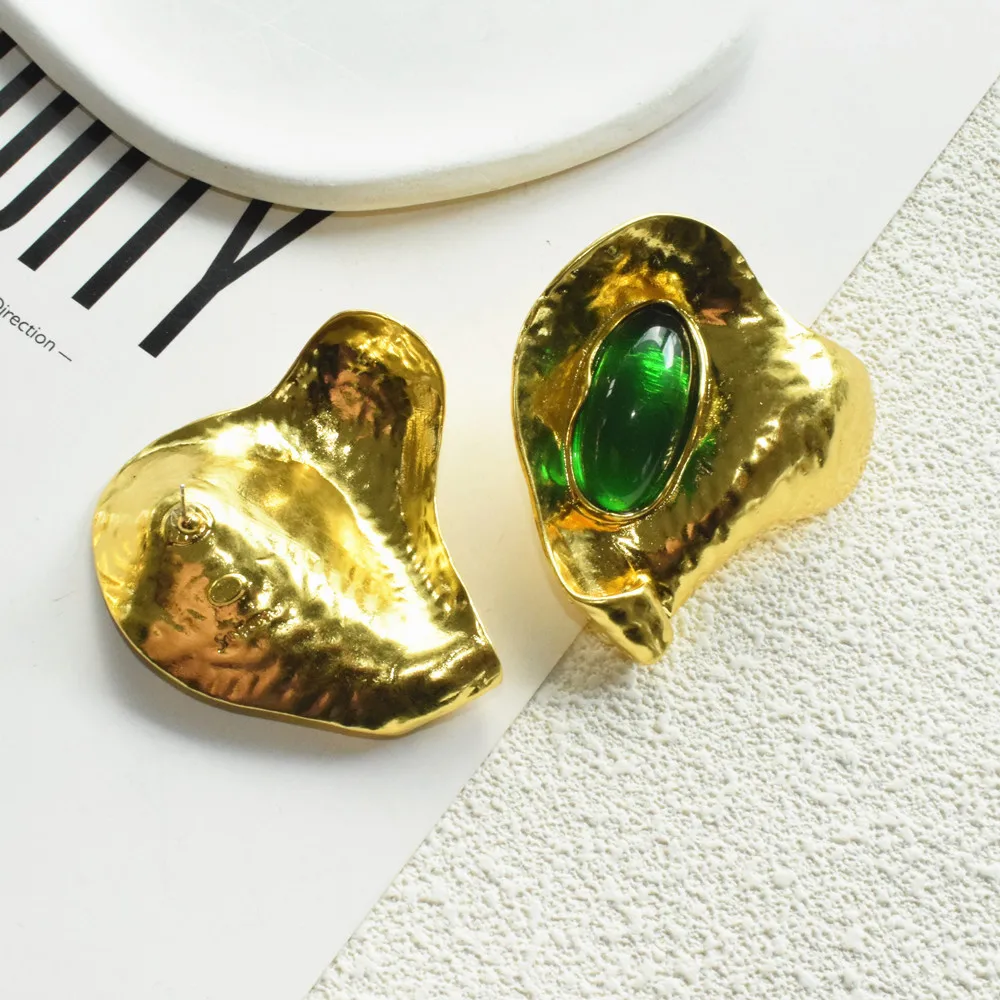 Übertriebene Metalllegierung mit großem Stein, geometrische baumelnde Ohrringe für Frauen, Modeschmuck, Persönlichkeit, Statement-Accessoires – Detail 7