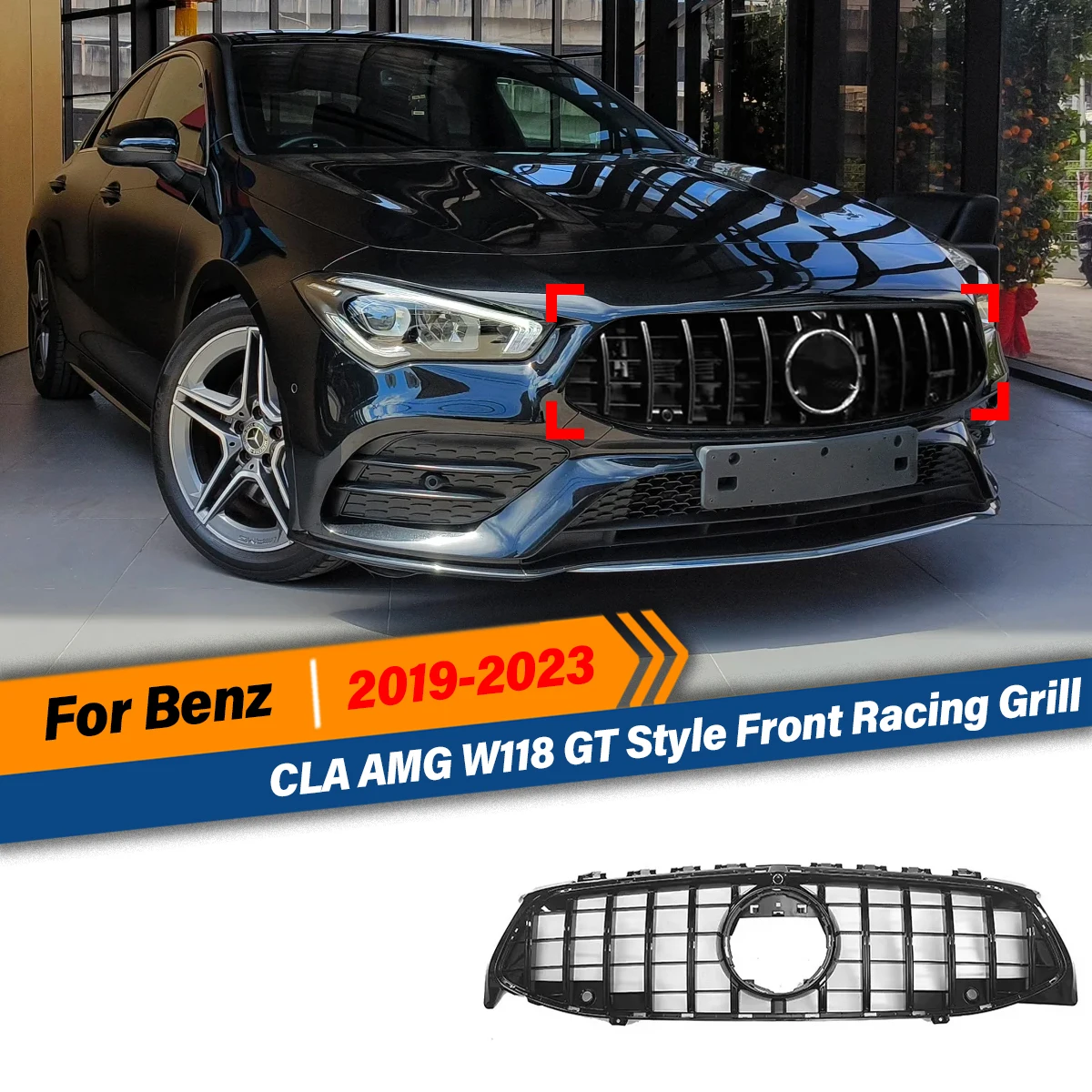 

For Mercede Benz CLA AMG W118 C118 CLA180 200 250 CLA45 35 2019 2020 2021 2022 2023 GT Style Grille Grill Car Front Racing Grill