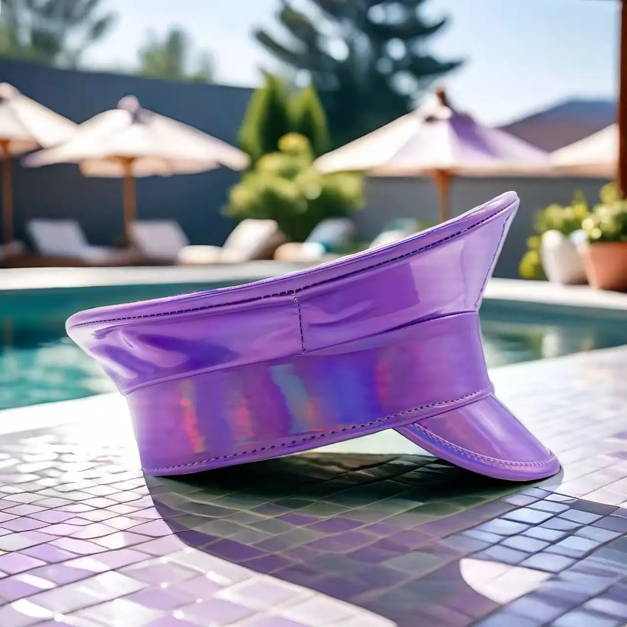 HongLuan  Laser Leather Captain Hat Rhinestone & Military Caps for Woman, Rave Festivals Accessories ＆ Party Cap Man Cosplay Fem