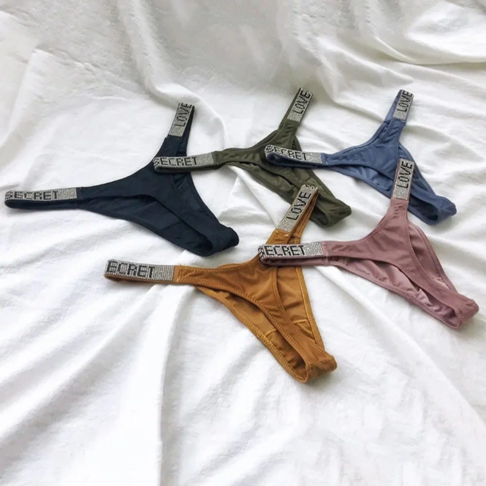 여성용 섹시한 크리스탈 라인스톤 속옷, 레터 피트니스 체육관 끈 팬티, 낮은 허리 패션, 탱가 푸시 업 란제리