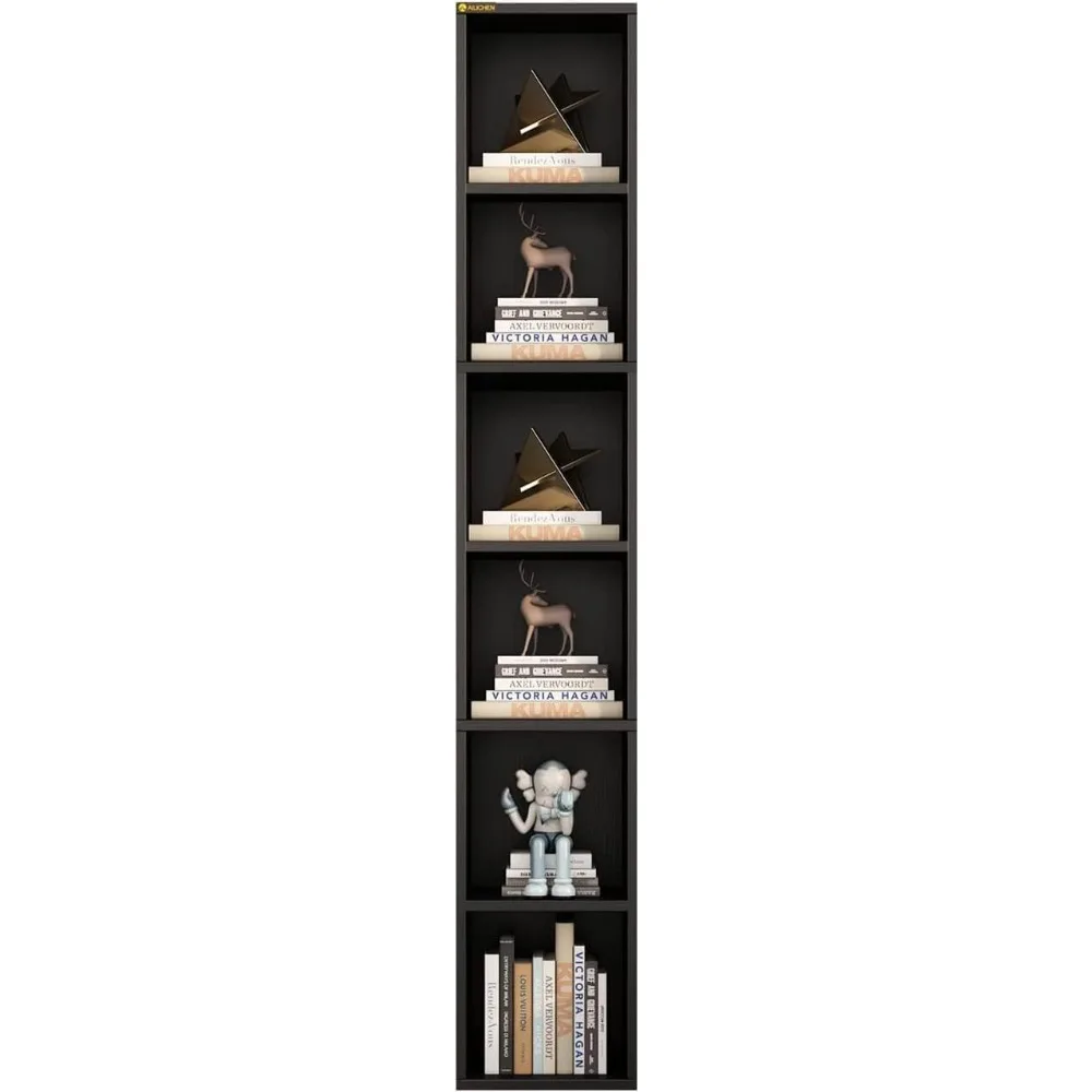 6-Tier Wooden Tall Narrow Open Bookcase and Bookshelves, 68.5