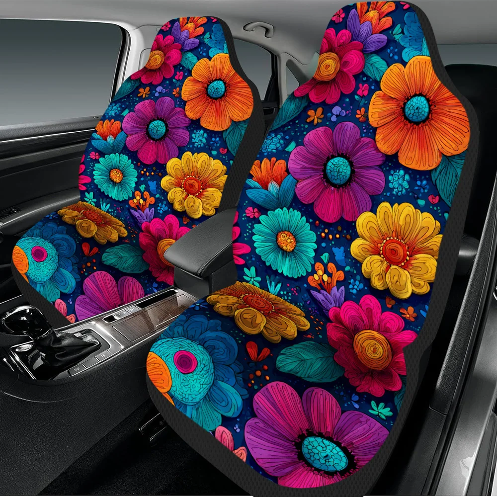 Set Of 2, Vibrant Floral Mosaic Car Covers – Universally Compatible, Premium Quality Complete Cover Set For Front Seats, Stylish