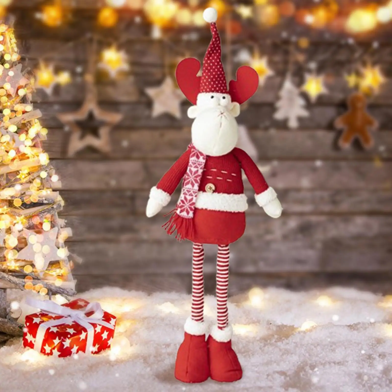 

Christmas Decoration Doll Birthday Gift Long Retractable Legs Plush Doll Statue for Bedroom Fireplace Centerpiece Holiday Office