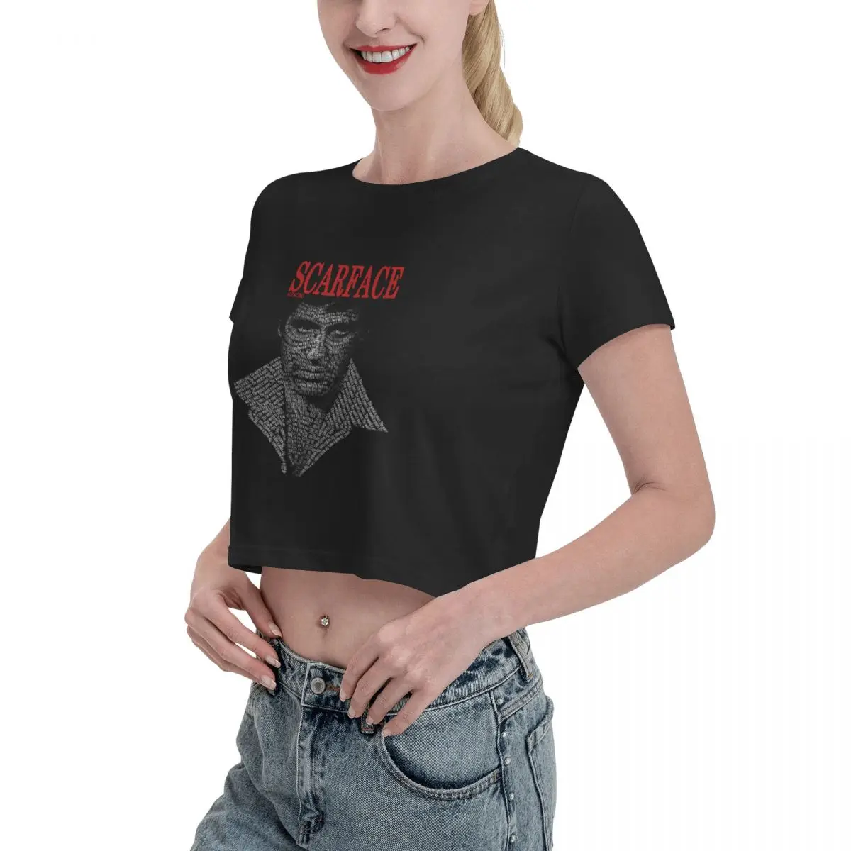 Movie Scarface Tony Montana Graphics Tshirt Cartoon Graphic Tees Female Crop Top,Leak navel T-shirt