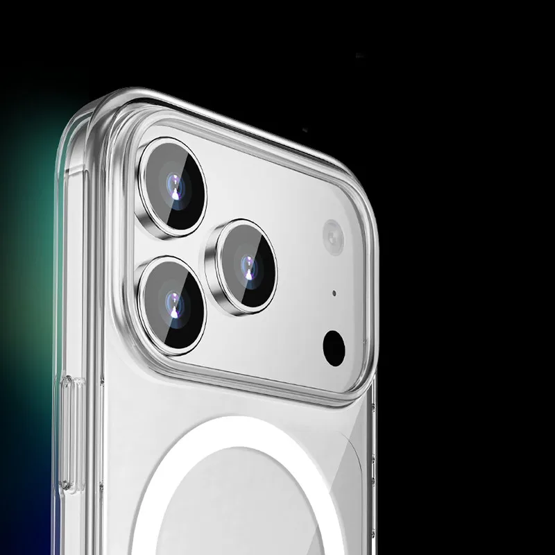 

For iPhone17 Pro Max,17 Pro Magnetic Case ELVEV All-inclusive Crystal Clear Hard PC Transparent Suction Phone Cover