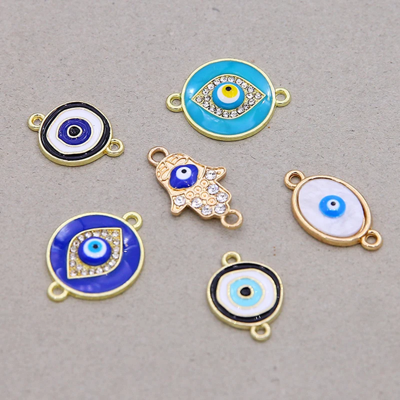 6pcs Lucky Enamel Evil Eye Bracelet Connectors Findings DIY Demon Eye Anklet Bracelets Necklaces Pendants Jewelry Charms Make