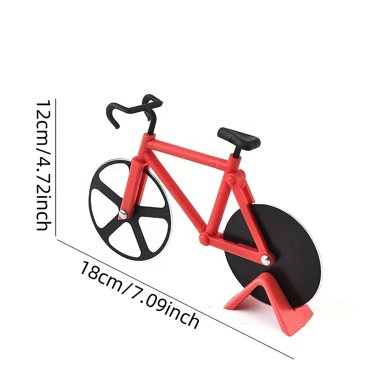 قطاعة بيتزا للدراجة بعجلات مزدوجة - سكين بيتزا من الفولاذ المقاوم للصدأ، أصفر/أزرق/أحمر/ للمنزل والمطبخ الاحترافي