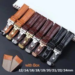 Leather Watch Strap for Seiko for Rolex Universal Bracelet Butterfly Clasp Strap 12mm 14mm 16mm 18mm 19mm 20mm 21mm 22mm 24mm