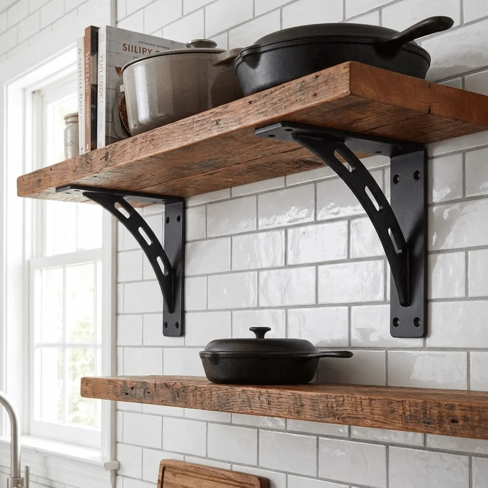 

Triangular Design Heavy Duty Wall Bracket Middle Hole Solid Material Hidden Shelf Bracket Stable Mounting Rust Resistance