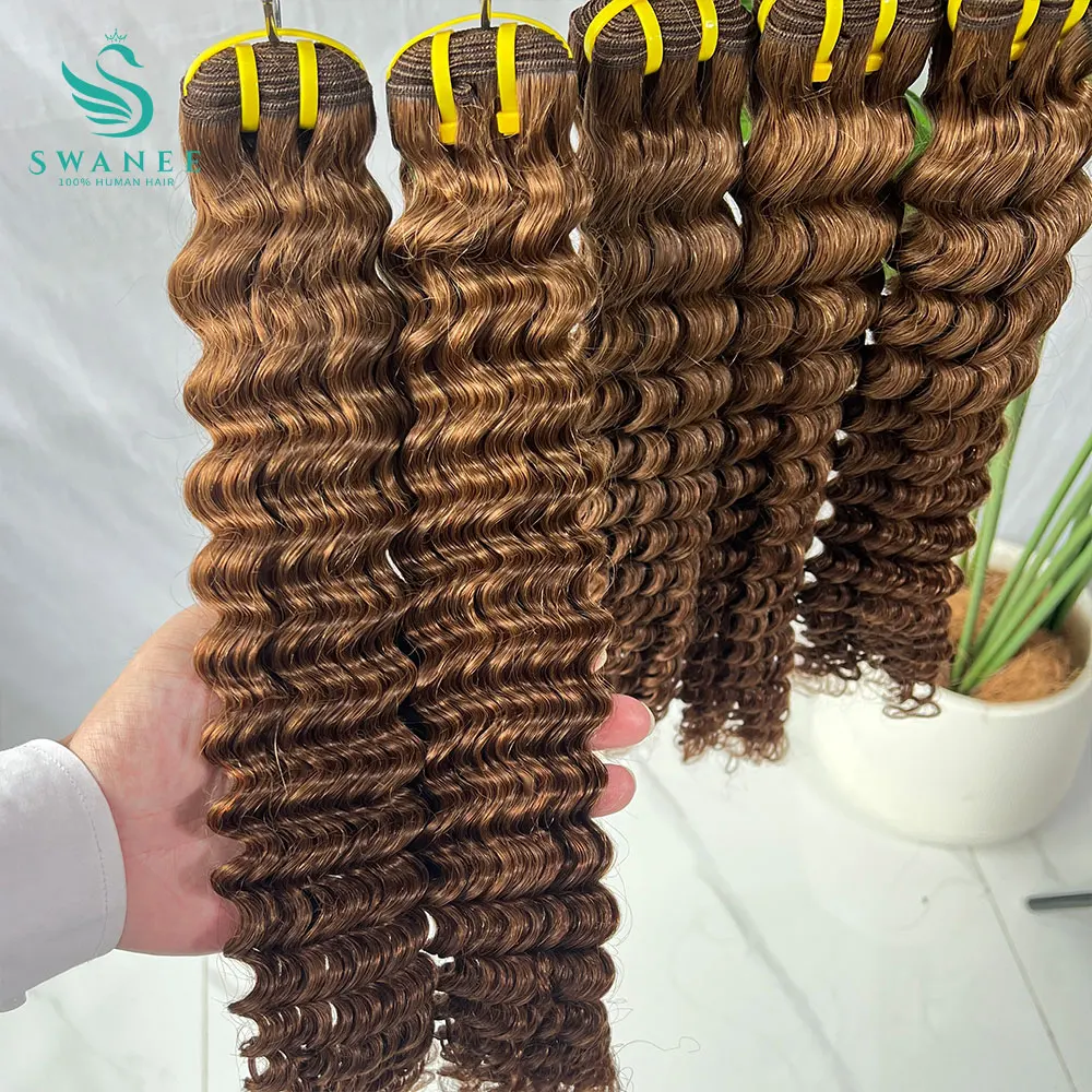 

Цвет шоколадно-коричневый # 4 пучка натуральных волос Deep Wave, кудрявые волосы Water Wave, 1/3/4 пучка для женщин