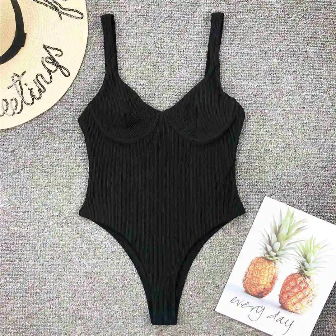 S - XL Neuer, sexy, hoch geschnittener Damen-Badeanzug mit Bügel, gerippt, einteilig, Badebekleidung für Damen, Badeanzug, Damen-Bodysuit V1607 – Detail 14