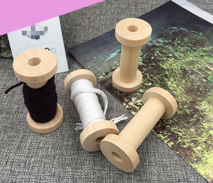 Diy Tool Accessory 3.2*7cm  Size Wooden Thread Spool   Smooth Wood Thread Bobbin