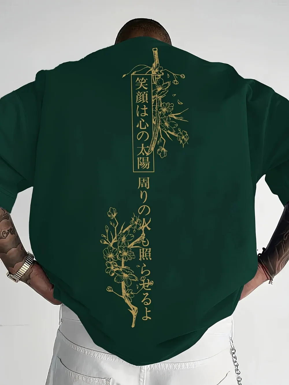 Dark Green Gold Thread Flower Branch 3D Print Breatha Quick-dry Men's Tshirt Outdoor Casual Sport Harajuku Parent-child Clothing