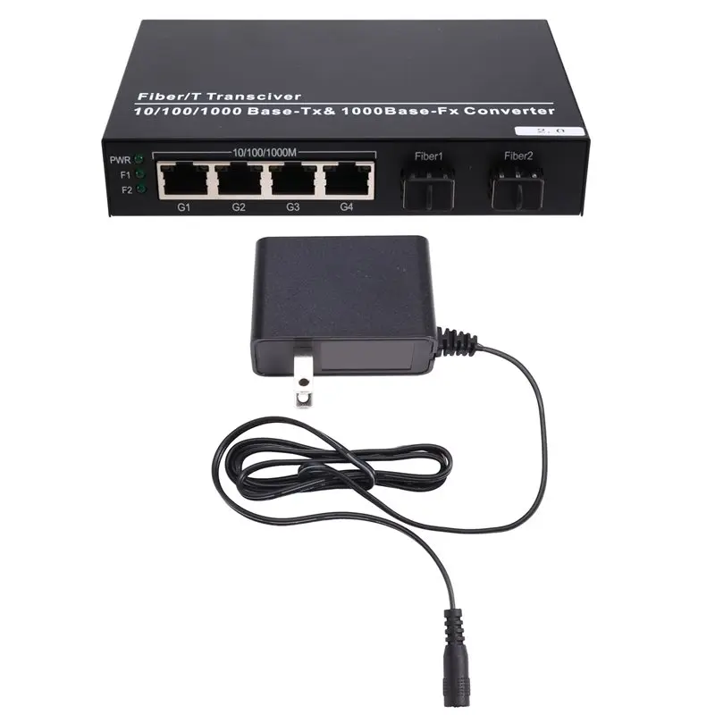 Y43A-US PLUG Gigabit SFP Media Converter 2 SFP To 4 RJ45 10/100/1000M Fiber Optic Switch, For Fast Connectivity Ethernet Convers