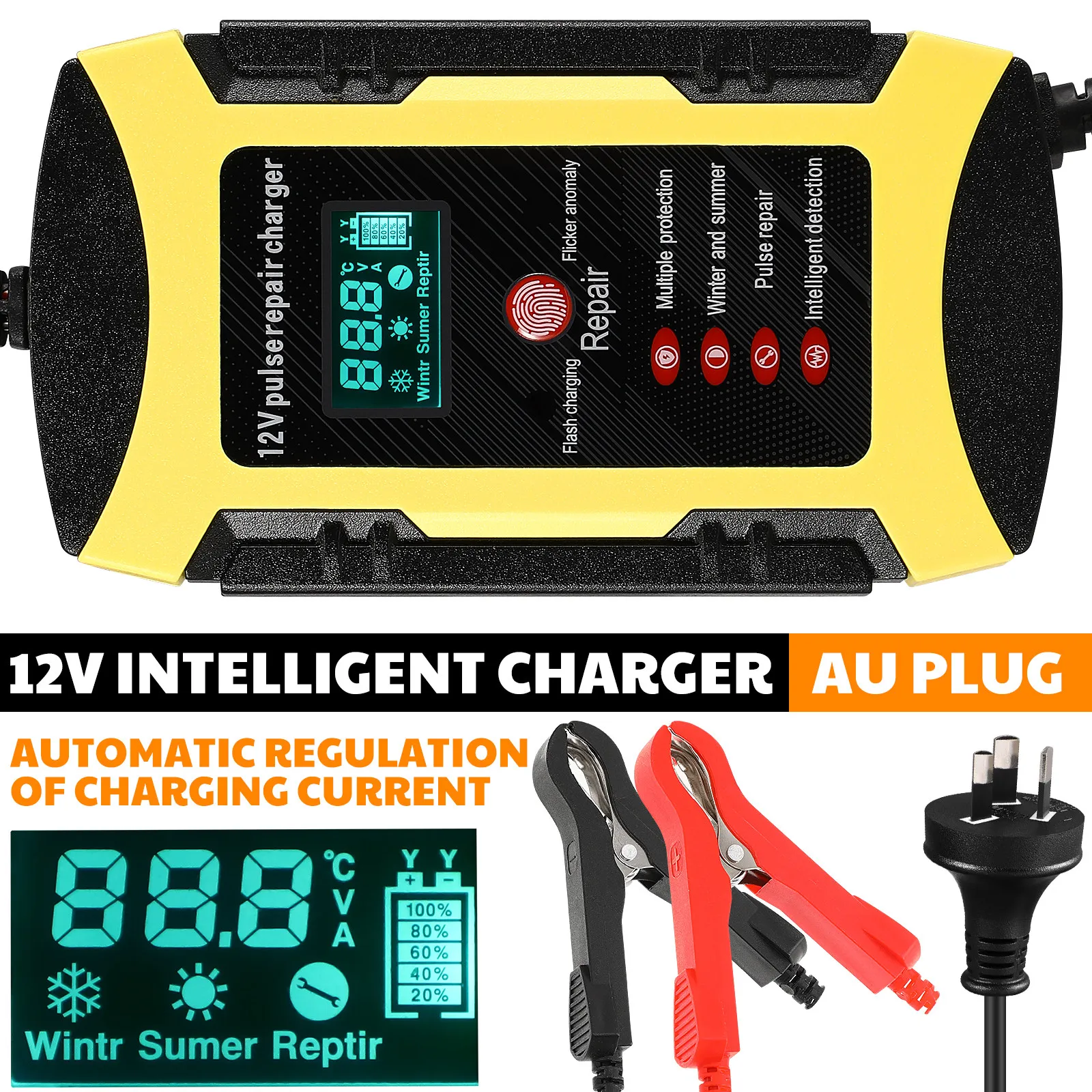

12V6A Car Battery Charger Portable Automatic Trickle Starter for Motorcycle 12V Battery Maintainer Digital Display