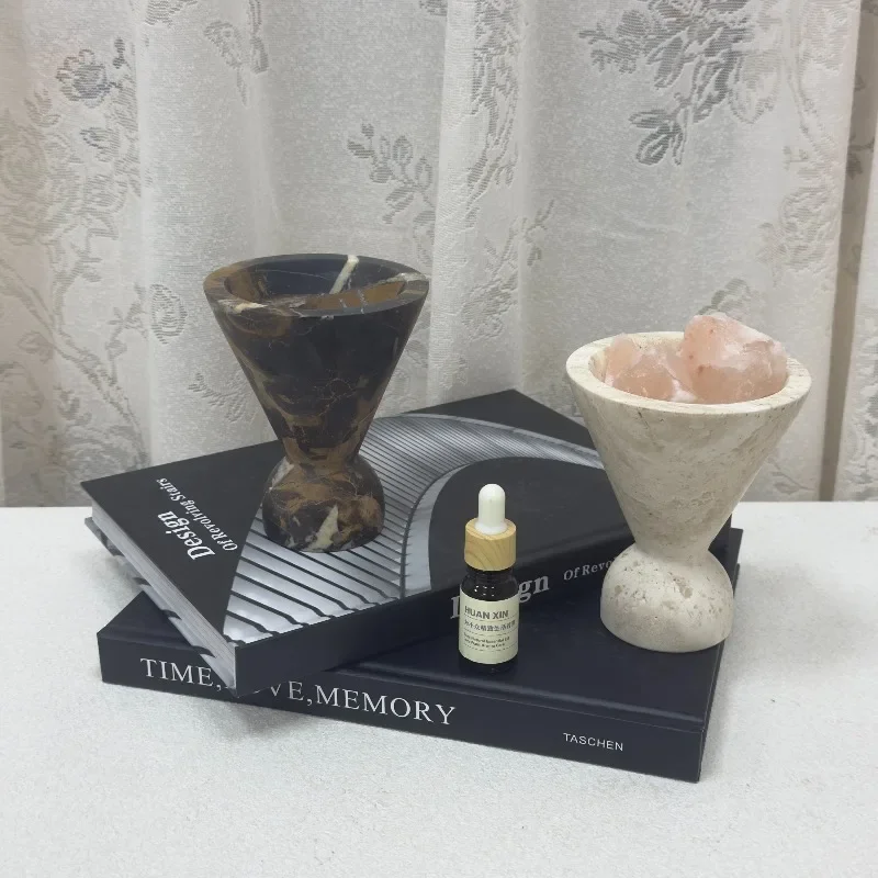 【Natural】Designer French Wabi Sabi Natural Travertine Aroma Burner Palo Santo Holder Diffuser Ornament for Home & Showroom