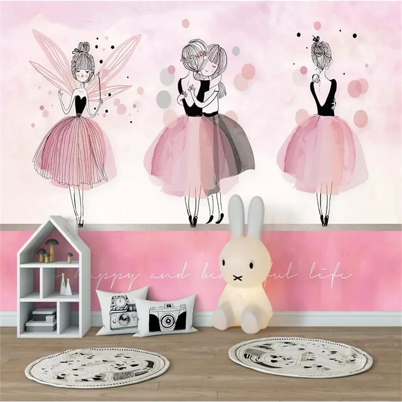 

Customized wallpaper 3D Nordic ins pink ballet girl children's room background wall dance room decoration painting papier peint