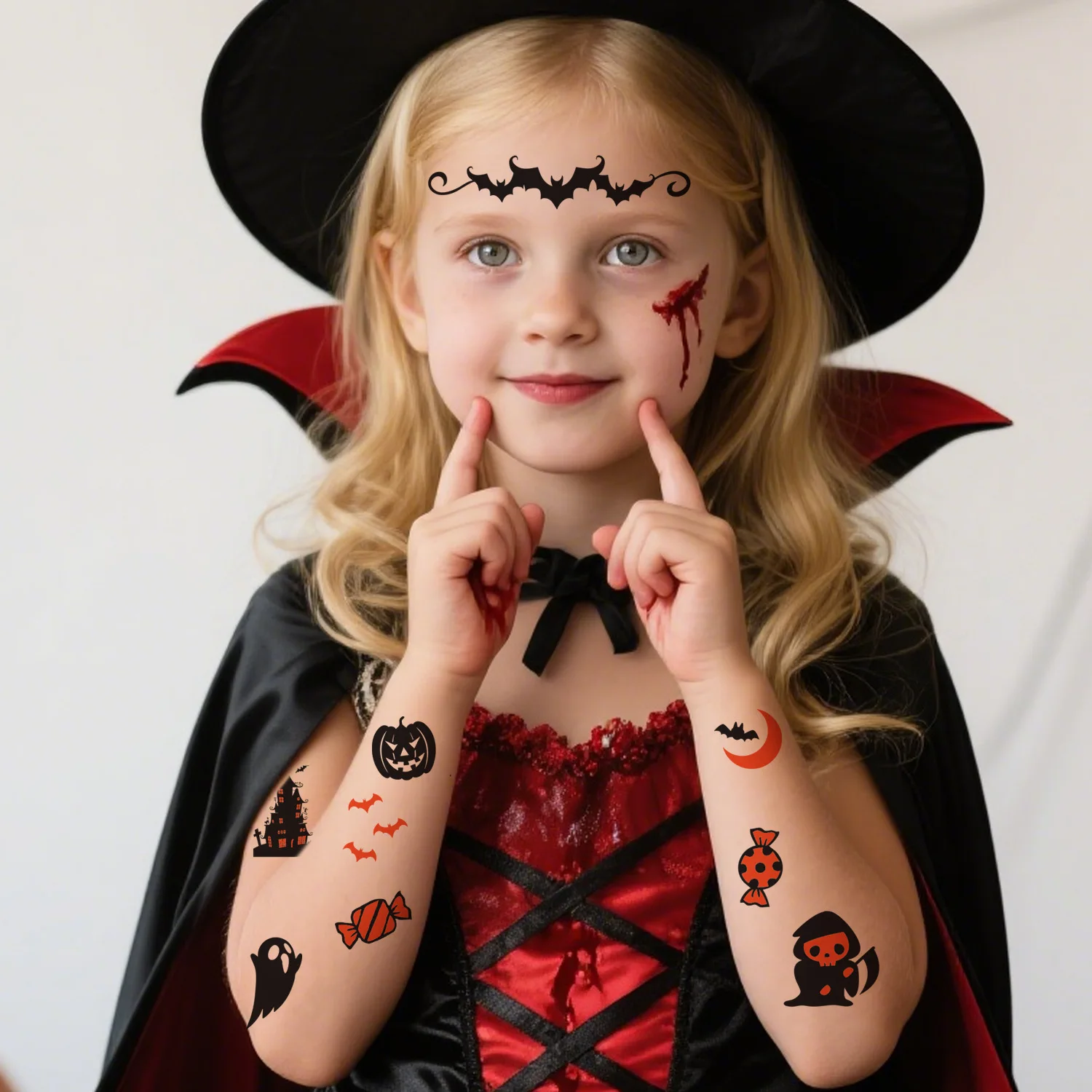 10PCS Halloween Temporary Tattoo Stickers | Cartoon Pumpkin Ghost Bat Spider | Kids Birthday Party Favors & Boy Girl Gifts