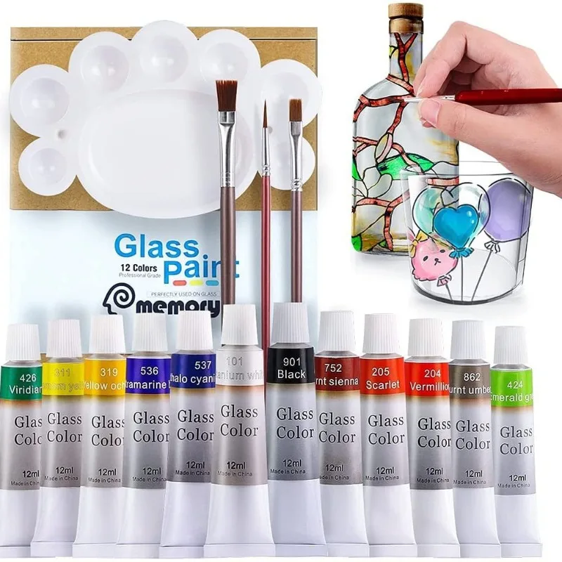 

12 Colors 12ml Glass Coloured Drawing Pigment Creative Decorative Painting Paint DIY Ceramic Hand Painted Fill Coloring Material