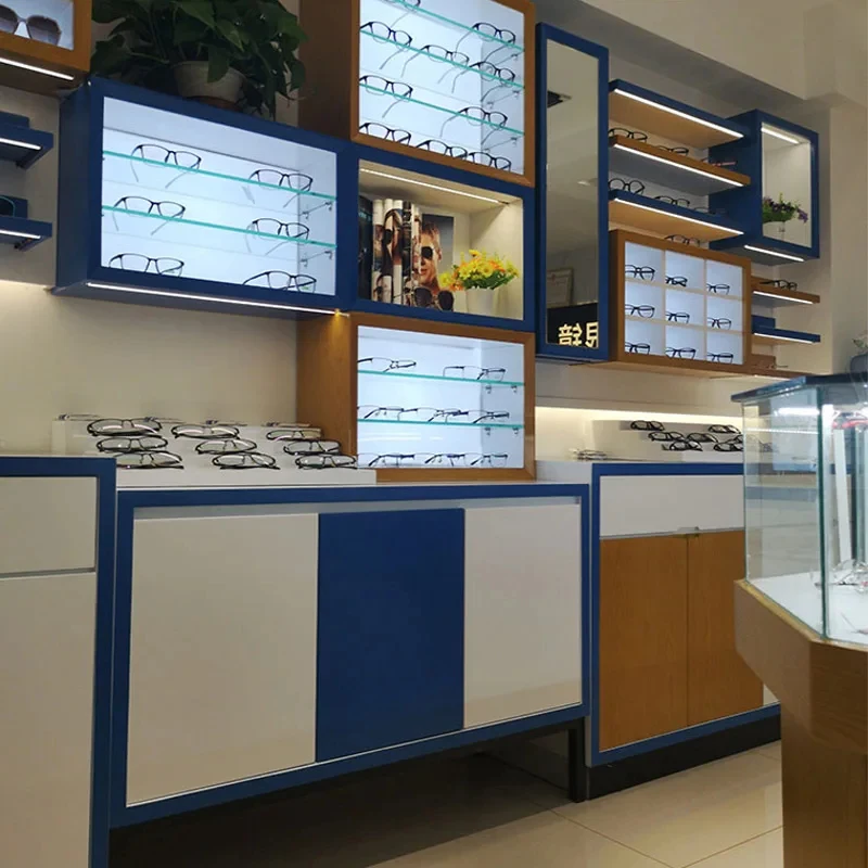 custom.Custom Made Metal & Wood Sunglasses Shop Display Cabinet with ISO9001 Certification Optical Shop Fitting