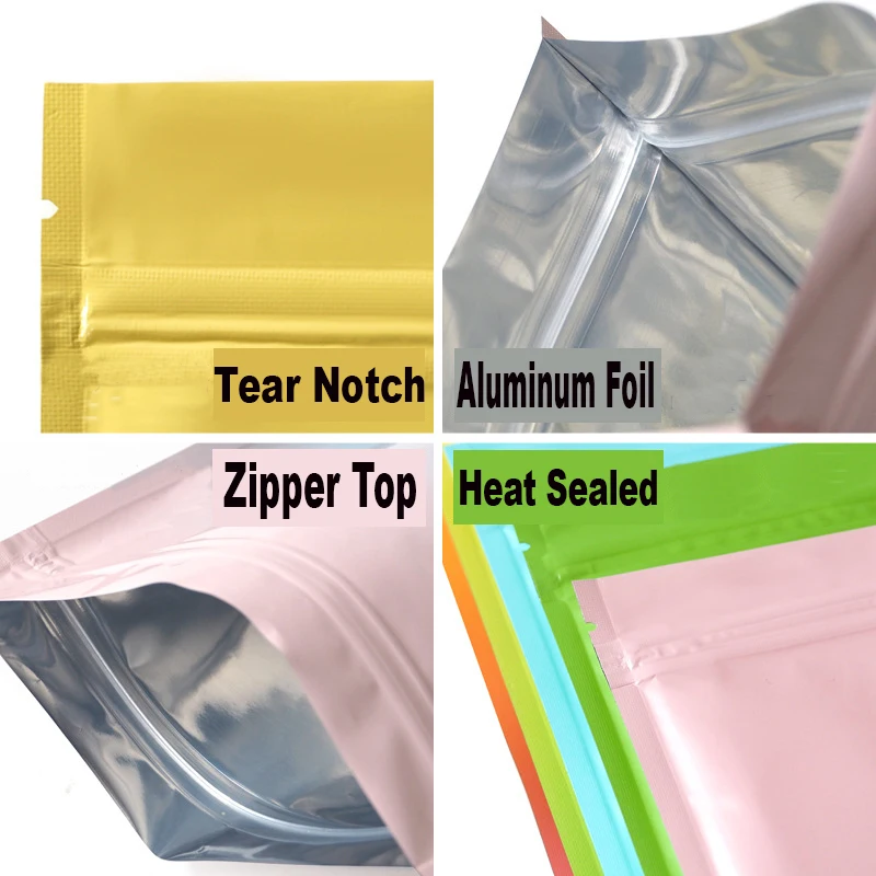 Resealable Matte Black White Green Gold Aluminum Foil Zip Lock Gifts Pouches Flat Plastic Package Bags for Small Business 50 Pcs