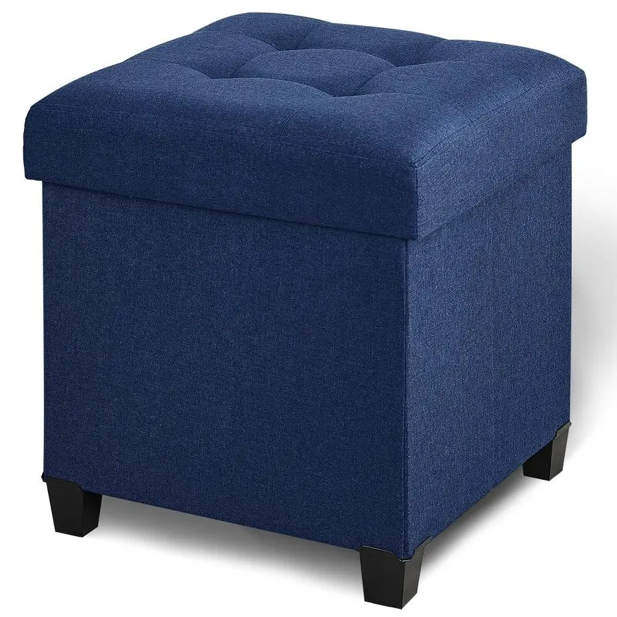 

17.7 Ottoman with Storage, Square Storage Ottoman for Dorm, Linen Ottomans with Legs for Living Room, Bedroom, Blue