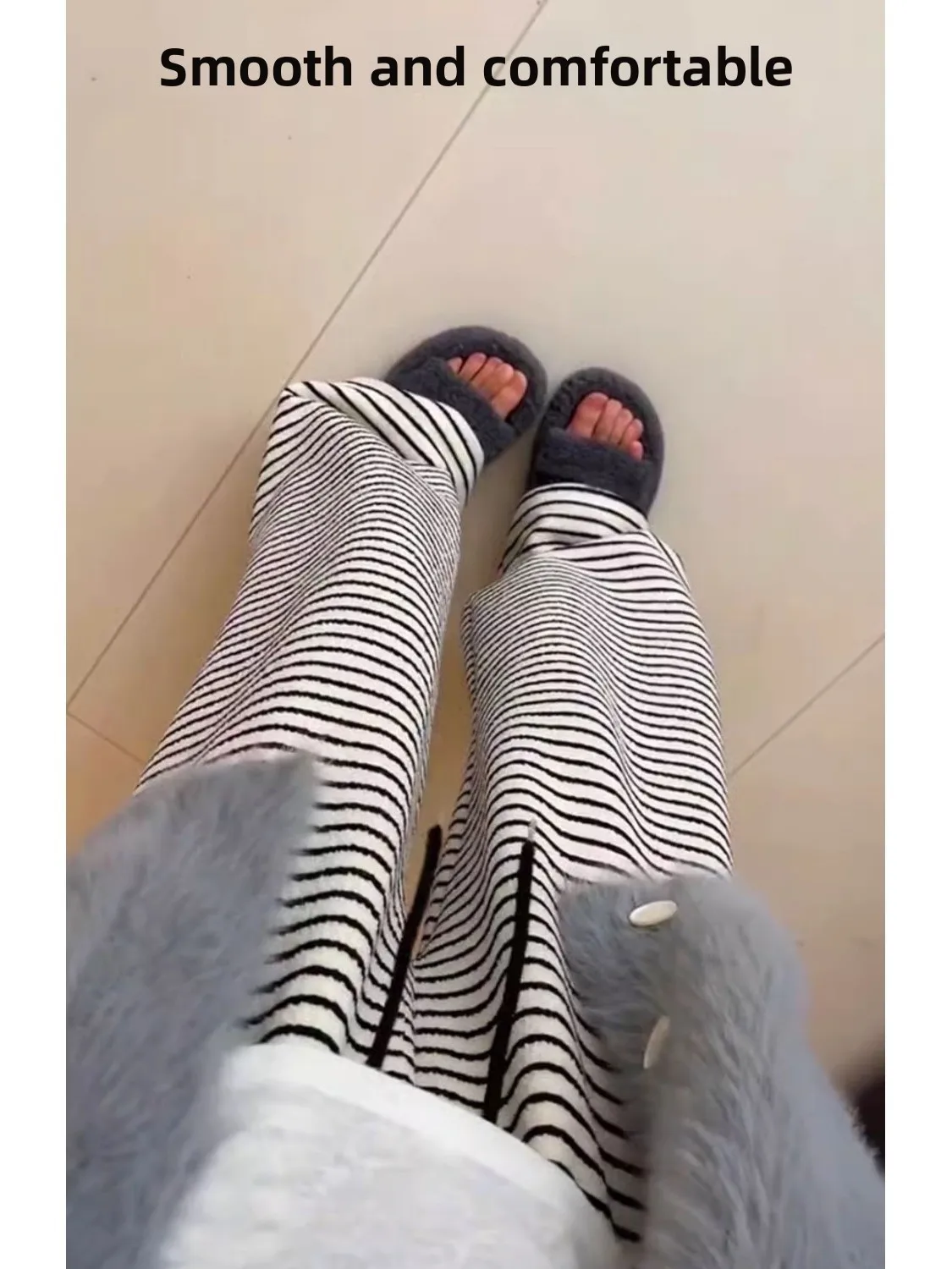 

Осенне-зимние утепленные флисовые брюки с высокой талией, прямые, широкие, свободные, стройнящие, с драпировкой, в полоску, для женщин