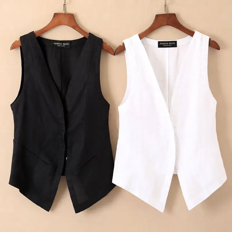 

Women Fashion Front Buttons Cropped Waistcoat Vintage V Neck Sleeveless Female Outerwear Chic Tops 2024 New Elegant Vest YC139