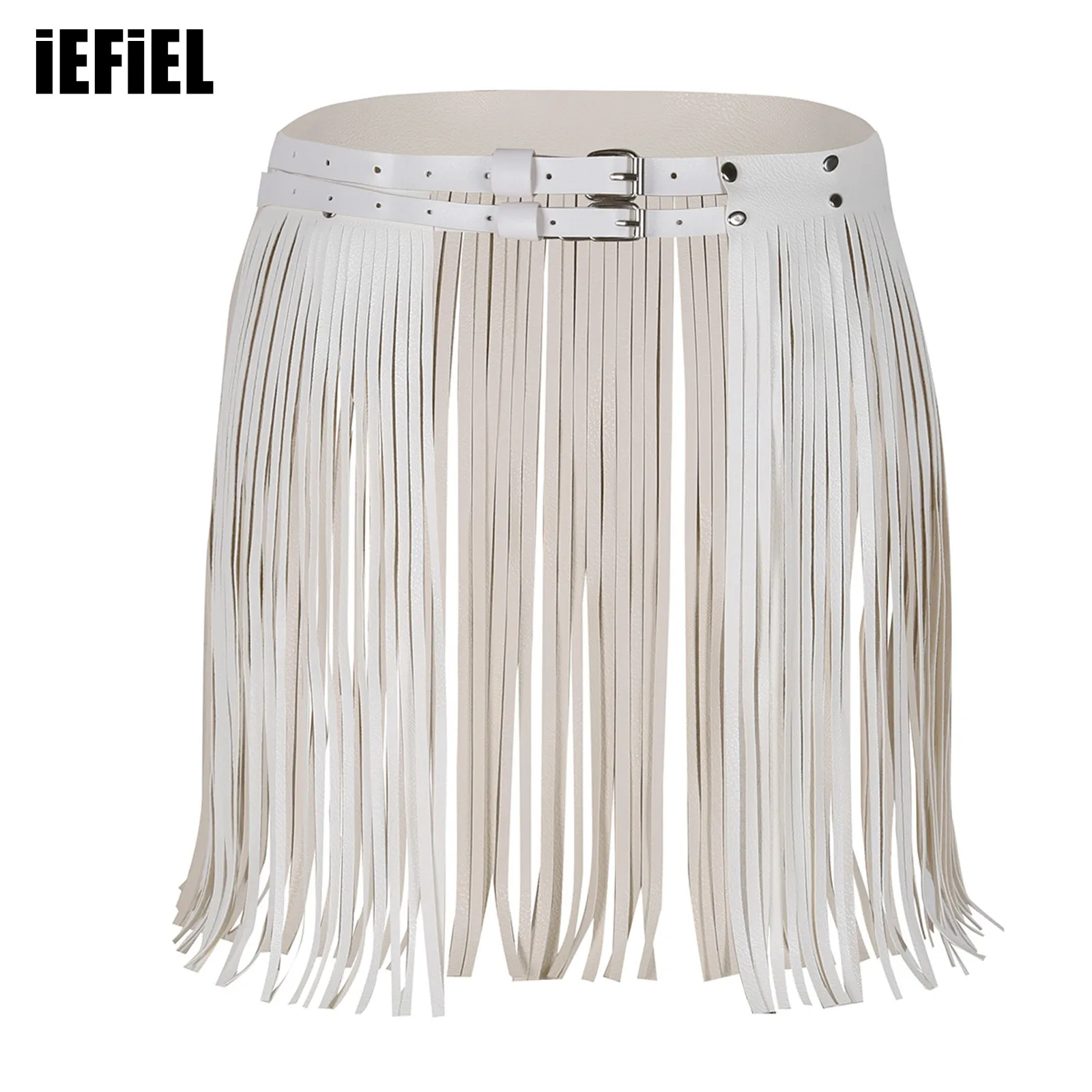 Women Adjustable Faux Leather Waistband Fringe Tassel Skirt Belt