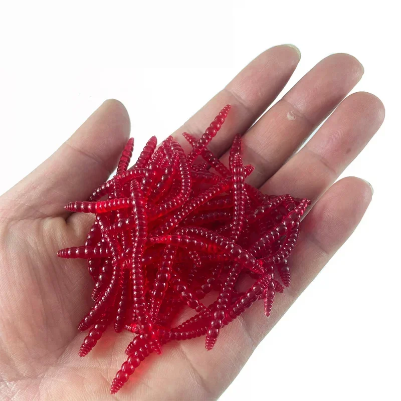 Lifelike Red Earthworm Fishing Lure Soft Silicone Flavor Additive Baits Tackle Worms 40mm 100Pcs