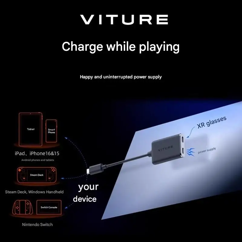 VITURE Pro Extended Charging Adapter supports virtual multi-screen workstation space video playback for USB-C devices