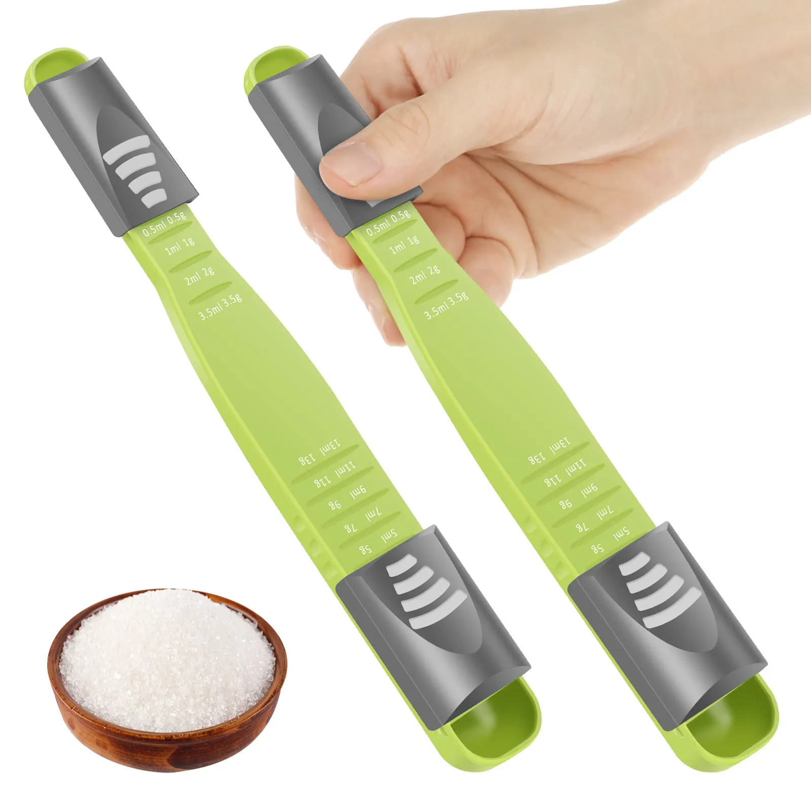 2Pcs Adjustable Measuring Spoon with Double End Scale 9 Stalls Kitchen Measuring Cup Measures Dry and Liquid Ingredients