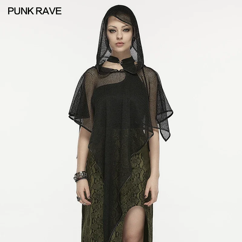 PUNK RAVE Women\'s Gothic Dark Pointed Hem Hooded Mesh Scarf Mysterious Headwear Party Club Hair Accessories for Women