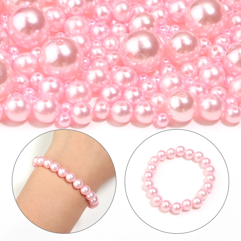 10-1000pcs/lot ABS Imitation Pearl Beads With Hole Pink Pearls Loose Beads For Jewelry Making DIY Necklace Hand Sewing Supplies