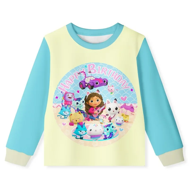 Conjuntos de pijama con estampado de casa de muñecas de dibujos animados para niños y niñas, camiseta bonita con pantalones, conjuntos de ropa de dormir para gatos Gabby