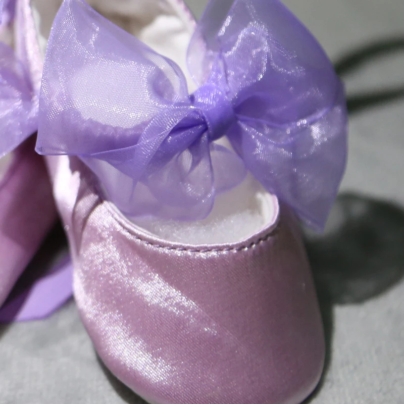 Dollbling Pure Pink Baby Shoes Purple Bow Soft Soles Elastic Lace Mouthpiece Open Season Female Baby Normal Size Prewalker