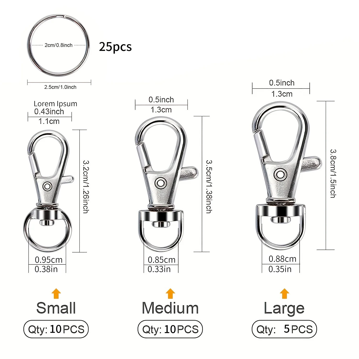 50PCS Swivel Snap Hooks With Key Rings  Premium Metal Swivel Lobster Claw Clasps In Assorted Sizes (Large, Medium, Small) For K image 2