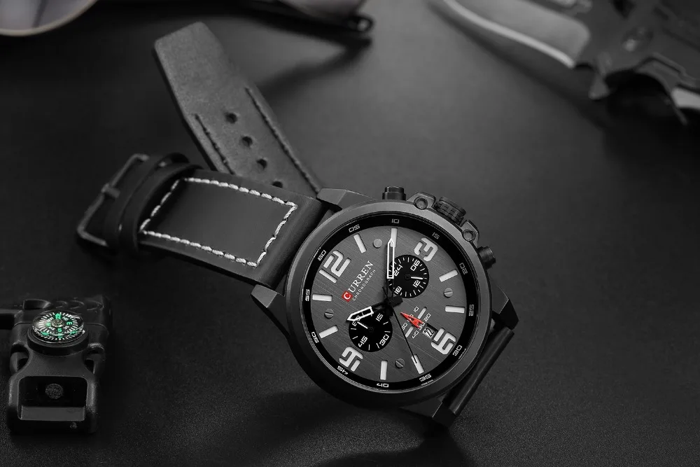 CURREN 8314 Herren Business-Armbanduhr mit Lederarmband, Wasserdicht mit Kalender, Lässige 6-Zeiger Quarzuhr – Detail 2