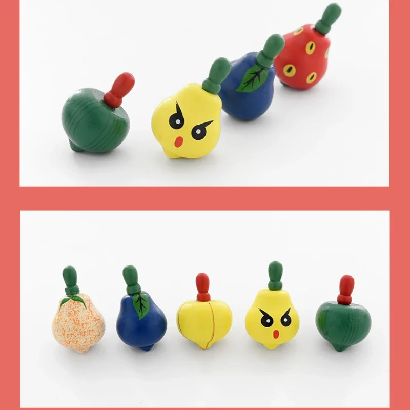 Mini Wooden Fruit Top Children Rotating Cute Small Top Fun Novelty Educational Toys Adult Fingertips Decompression Desktop Games