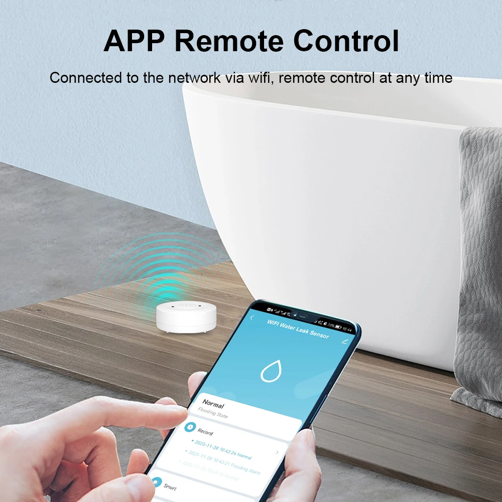 ONENUO WiFi Tuya Water Leak Sensor Flood Leakage Detector with Sound Alarm 80dB and IP55 WaterProof Water Sensor Remote Monitor