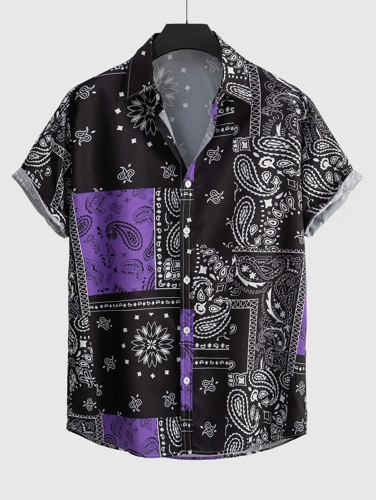 

2024 Men Paisley Print Short Sleeve Shirt Retro Ethnic Graphic Men's Shirt Turndown Short Sleeve 4-Way Stretch Fabric Shirt