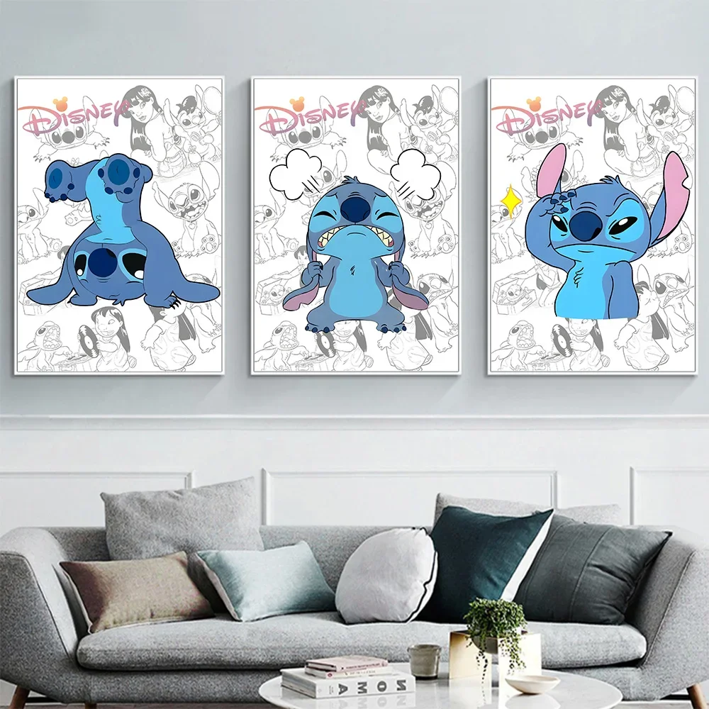 ديزني غرزة آرت ديكو الملصقات غرفة المعيشة المنزلي غرفة نوم جدار جدارية غرفة الأطفال صورة يطبع قماش لوحات يطبع ، الإطار