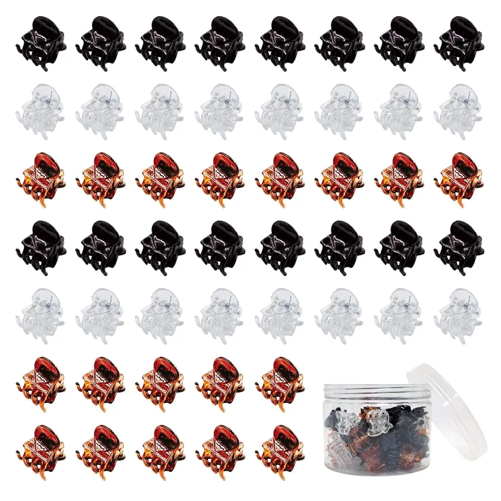 

50 Pcs Mini Hair Claw Clips, Strong Grip, Black/White/Brown, 0.8x0.7 in