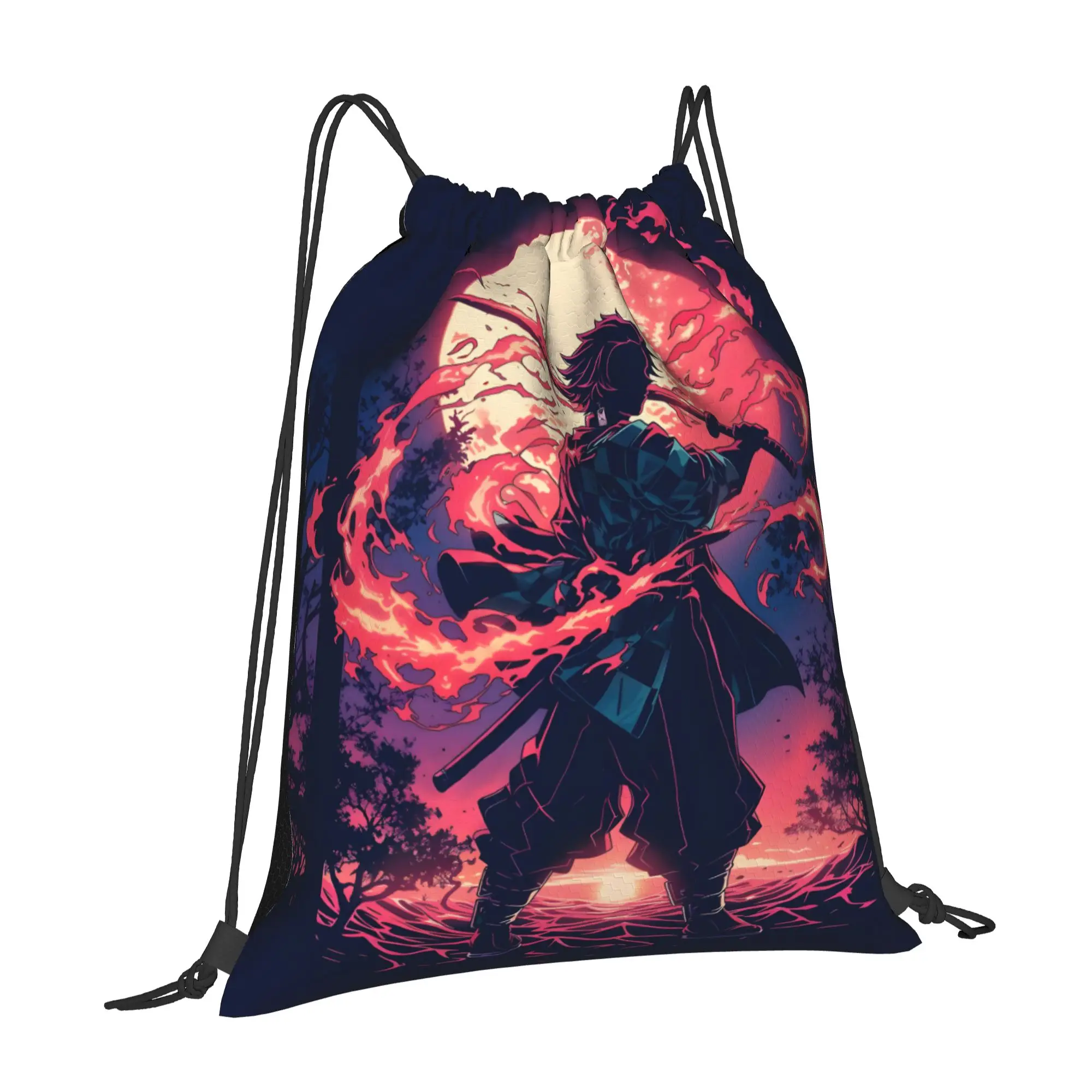1 pc Breathing Styles Demon Slayer Anime Drawstring Bags Hiking Unisex Storage Bag
