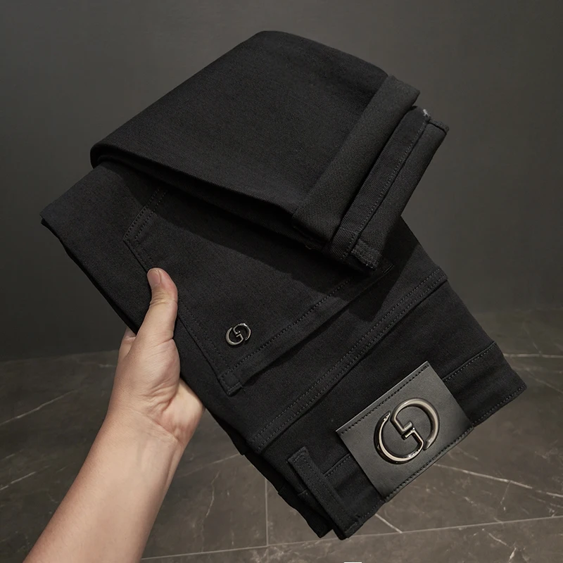 

Мужские джинсы Slim Fit, эластичные повседневные брюки с низкой посадкой, на шнурке, из других материалов, весенняя коллекция, модный бренд