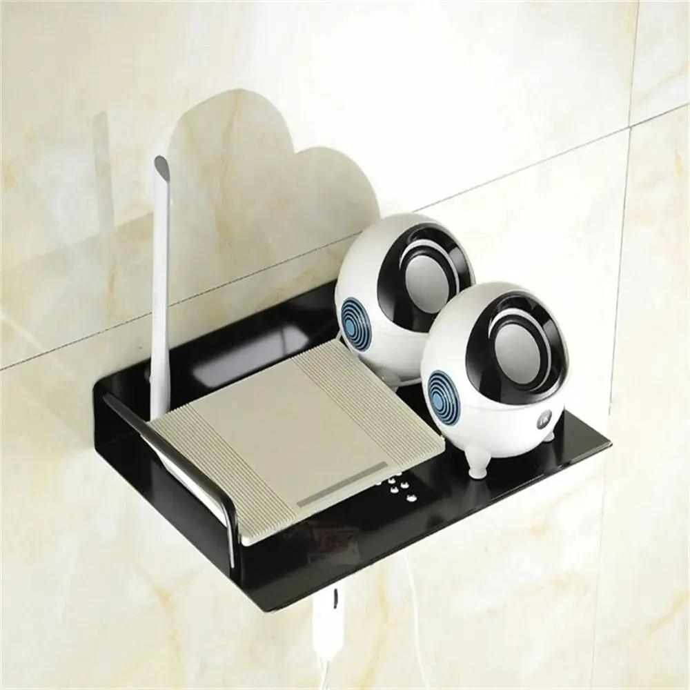 Space Aluminum Router Stand Single-Layer Wall Mount TV Set Top Box Support Rack Black/Silver Space Saving Storage   JJ2308